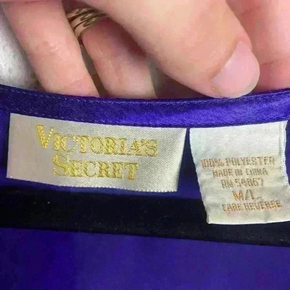 Vintage Victoria Secret M/L Nightgown Purple Pearl Button Down Sheer Sleeves - Picture 7 of 7